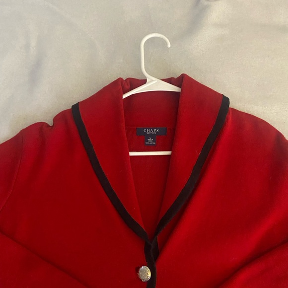 Chaps Red Knit Cardigan with Black Neck Label - Picture 3 of 10